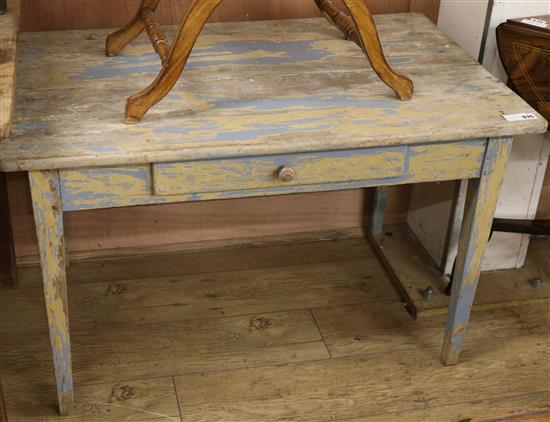 A pine kitchen table, with one drawer W.101cm